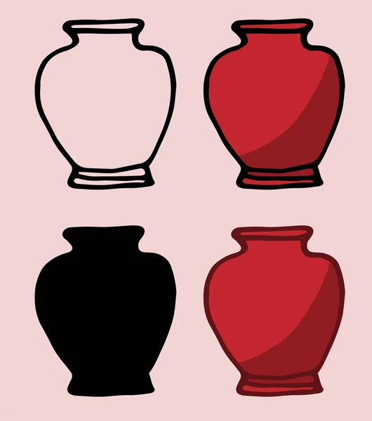 Vecteur Icône Vase Céramique Est Rouge Ensemble Dessins Style Doodle — Image vectorielle