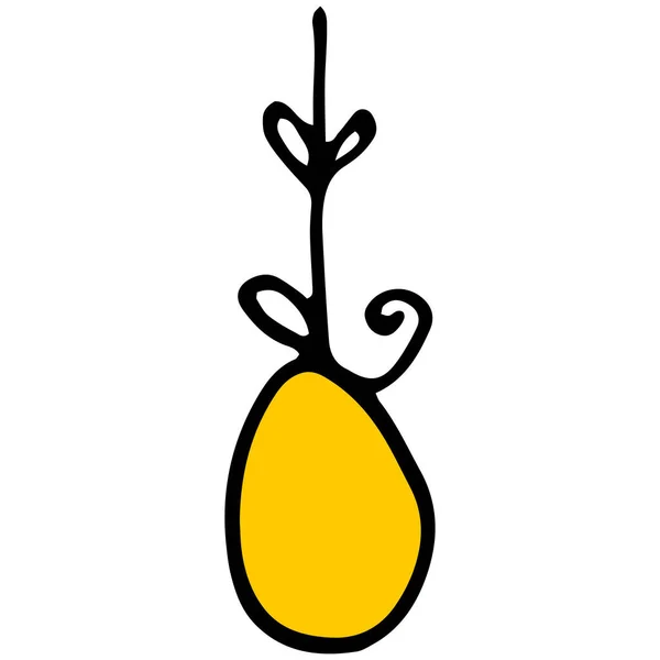 ベクター漫画弓とリボン上の色の黄色のイースターエッグの形でアイコン 白地に弓とリボンをつけた直線の上に黄色を描いた手描きの卵をテンプレートのために — ストックベクタ