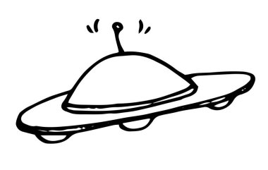 UFO gemi simgesi beyaz arkaplanda izole edildi. Uzaylı plakası. Vektör illüstrasyonu UFO gemisi simgesi bir sinyal yayar. Beyaz, uçan daire uzaylı taşımacılığında anten sinyalli siyah bir hat tasarlamak için izole edilmiş bir element.