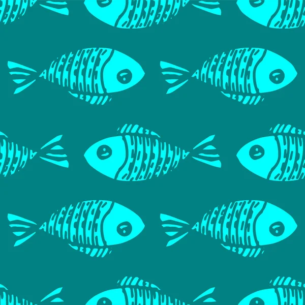 Peixe Vetor Padrão Peixe Azul Estilo Cartoon Peixe Desenhado Mão — Vetor de Stock