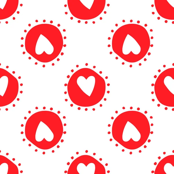 Ein Rotes Herzmuster Einem Kreis Mit Punkten Ein Nahtloses Muster — Stockvektor