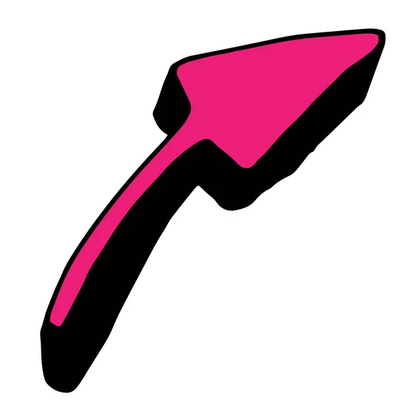 矢量图标是一个粉红色的三维箭头 三维箭头图标 画成涂鸦的风格 亮粉色 白色的卷的黑色侧面作为设计模板 — 图库矢量图片