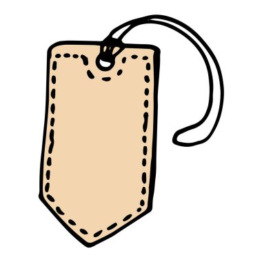 Vector vintage boş kahverengi hediye etiketi. Elle çizilmiş karalama biçimi, bej renkli siyah ana hat, beyaz tasarım şablonu üzerinde bir dizgi deseni ile etiketlerin üçgen ucu ile dikdörtgen şekiller