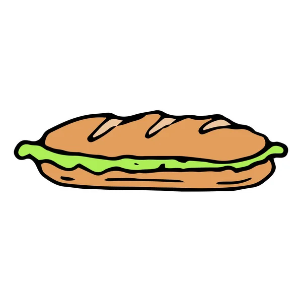 Icono Vectorial Sándwich Grande Con Ensalada Color Plano Bocadillo Dibujado — Archivo Imágenes Vectoriales