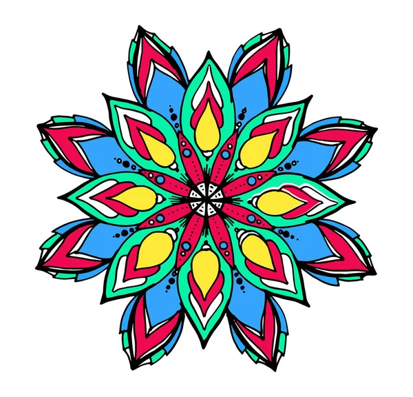 Yapımı Vektör Mandala Parlak Renklerden Oluşan Elle Çizilmiş Bir Vektör — Stok Vektör