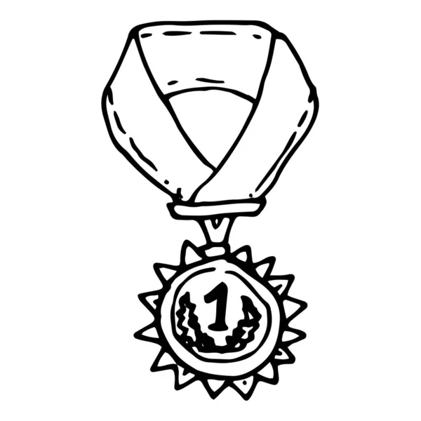 Medalha Vetor Uma Fita Com Uma Grinalda Sinal Vitória Desenhado — Vetor de Stock