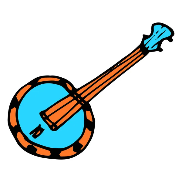 Ikona Ukulele Nebo Banjo Modrá Ručně Kreslený Smyčcový Hudební Nástroj — Stockový vektor