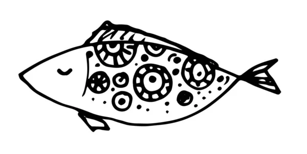 Vector Cute Fish Icon Fish Drawing Drawn Doodles Scales Circles — Stock Vector