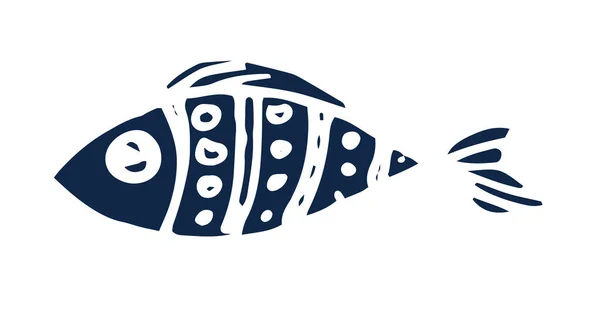 Векторна Ікона Стилізованої Риби Темно Синя Морська Риба Намальована Мультиплікаційному — стоковий вектор