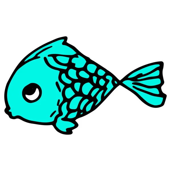 Vector Icono Pescado Turquesa Dibujos Animados Peces Azules Dibujado Estilo — Vector de stock