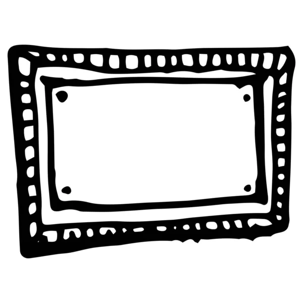 Vintage Line Art Black White Backdrop Drawing Rectangular Frame Short — Stock Vector