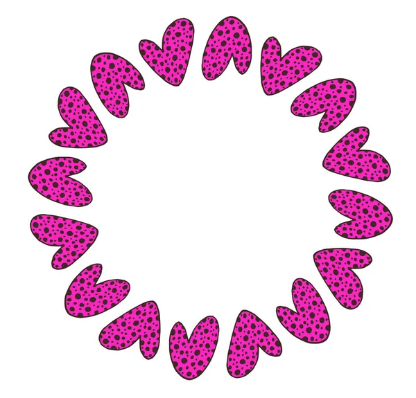 Векторная Граница Розовых Сердец Рисунком Точек Шаблон Круглый Нарисованных Вручную — стоковый вектор