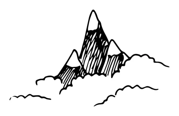 Sketch Doodle Pegunungan Untuk Desain Spanduk Vektor Puncak Gunung Bersalju - Stok Vektor