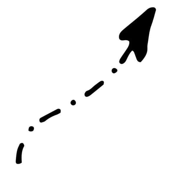 矢印アイコンは 点線で作成されます 点と短いストロークの不均一な曲線と白の上の黒の三角形をデザインテンプレートとして — ストックベクタ