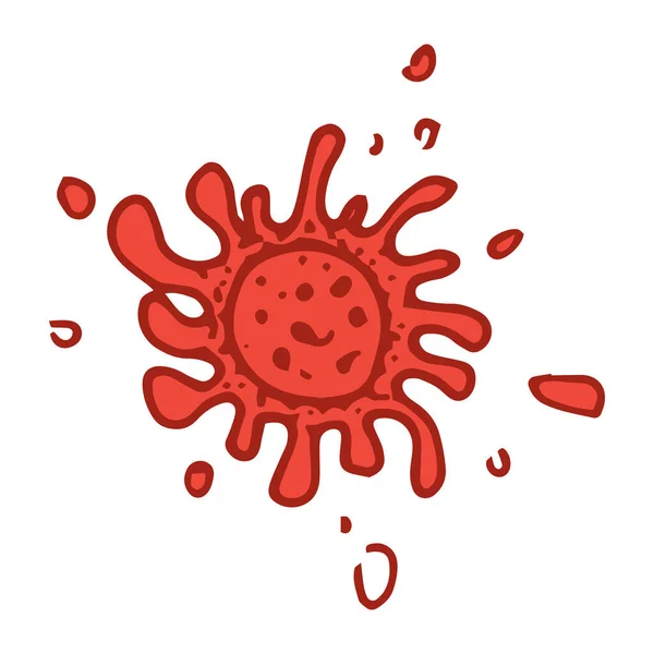 Векторный Вирус Красного Коронавируса Икона Красного Коронавируса Ручной Рисунок Микроба — стоковый вектор