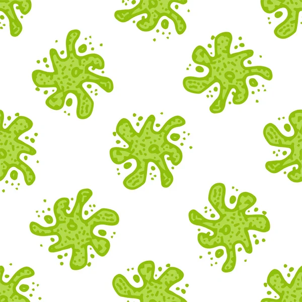 Вектор Паттерн Зеленых Капель Бактерий Бесшовный Рисунок Микробов Короткими Щупальцами — стоковый вектор