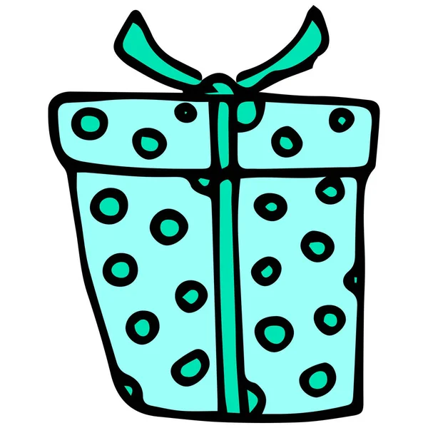 Vintage Doodle Geschenken Blauw Het Icoon Van Een Turquoise Geschenkdoos — Stockvector