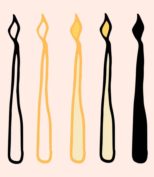 Vector Long Thin Burning Candle Yellow Color Vintage Icon Icon — Stock Vector