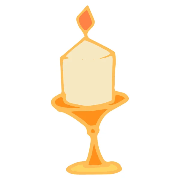 Vector Icon Burning Wax Candle Candlestick Drawing Orange Small Burning — Stock Vector