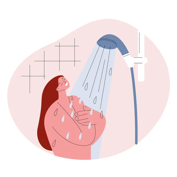 Жінка приймає душ. Векторні ілюстрації в плоскому стилі . — стоковий вектор
