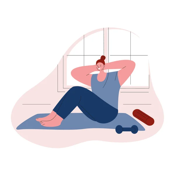 Woman is doing morning exercises. Vector illustration in flat style. — Stock Vector
