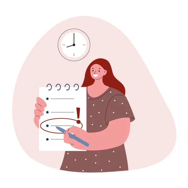 The woman makes a to-do list. Vector illustration in flat style. — Stock Vector