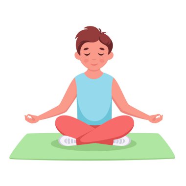 Küçük çocuk nilüfer çiçeği pozunda meditasyon yapıyor. Yoga ve çocuklar için meditasyon.