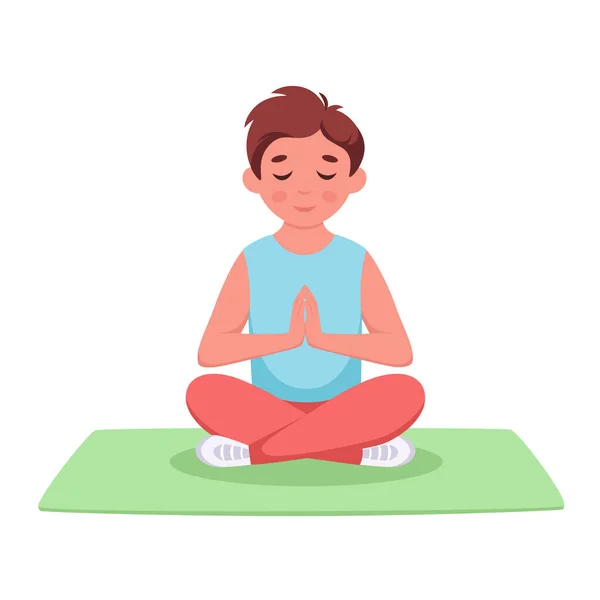Little Boy Meditating Lotus Pose Yoga Meditation Children — Stock Vector