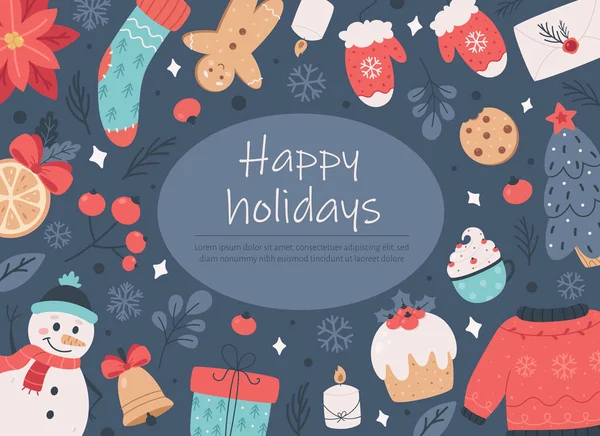 Happy holidays greeting card. Merry Christmas, Happy New Year. Vector illustration — Stock Vector