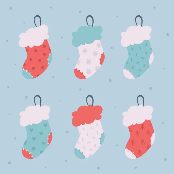 Colección de calcetines de Navidad. Medias de Navidad. Ilustración vectorial — Vector de stock