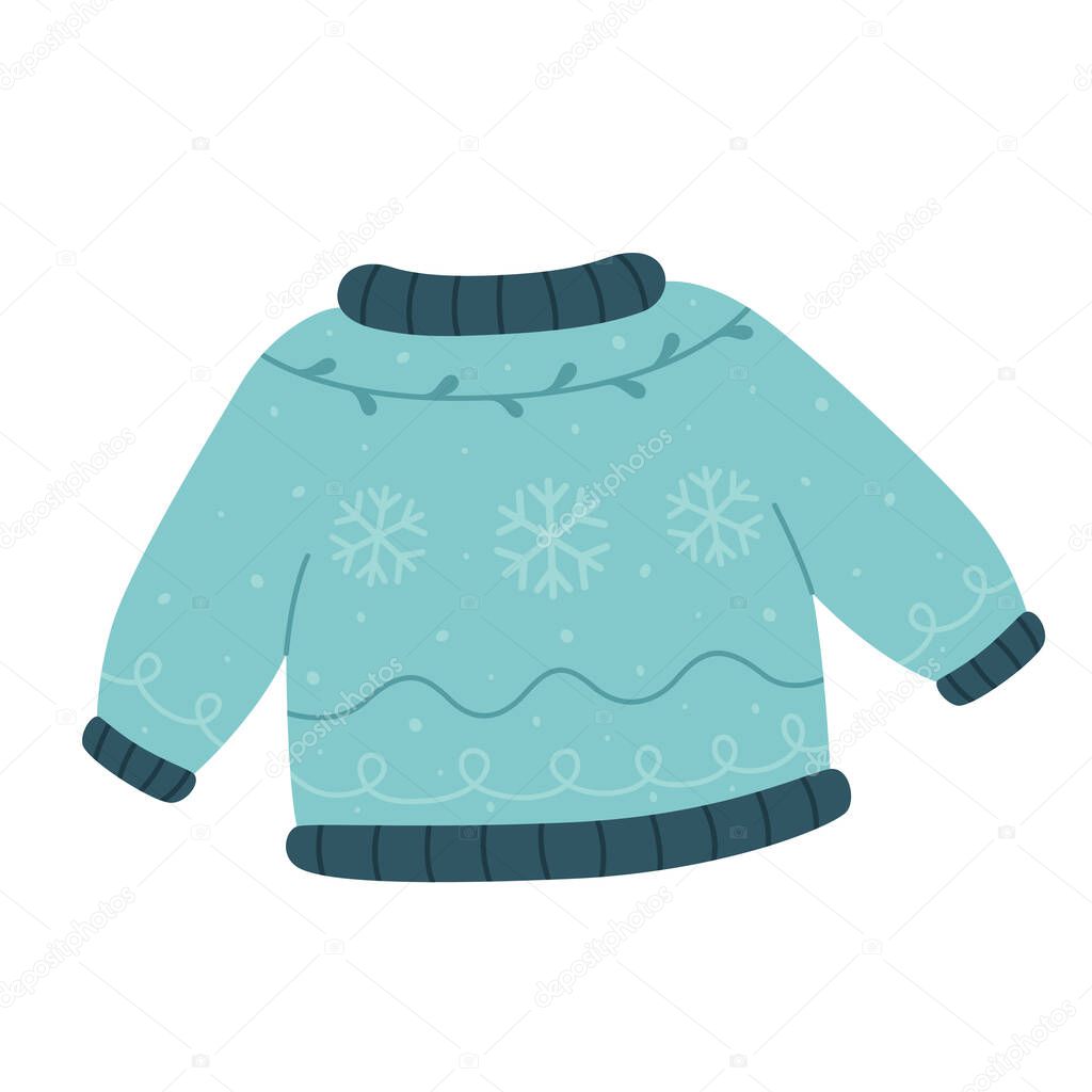 Christmas sweater, warm knitted jumper with cute ornaments.