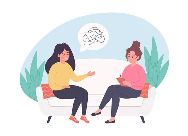 Kadın psikologla konuşuyor. Psikoloji terapisi, akıl sağlığı konsepti.