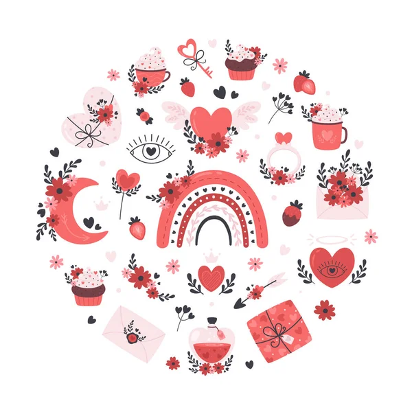 Valentýna Kolekce Romantických Prvků Láska Svatba Valentýn Vektorová Ilustrace — Stockový vektor
