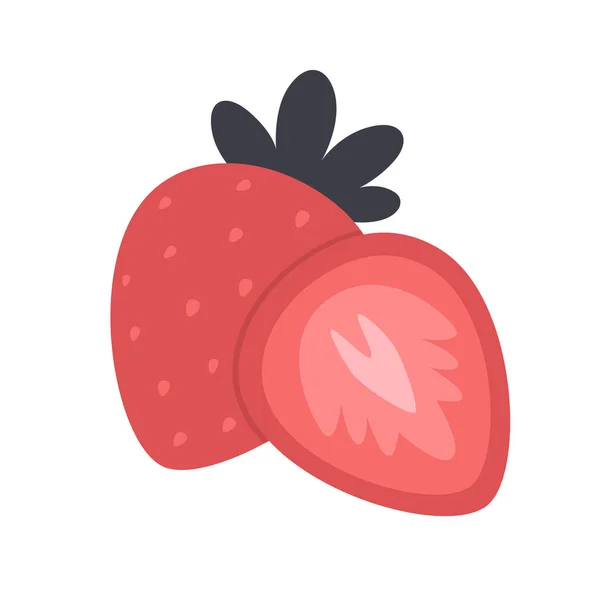 Strawberry and slice of strawberry. Fruits and berries. Romantic, love, Valentines day element. Vector illustration — Stockvektor