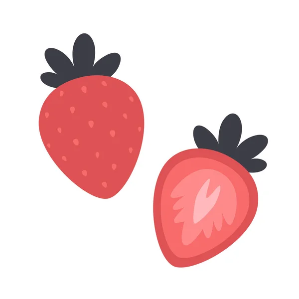 Jordgubbar Och Jordgubbsskivor Frukt Och Bär Romantisk Kärlek Alla Hjärtans — Stock vektor