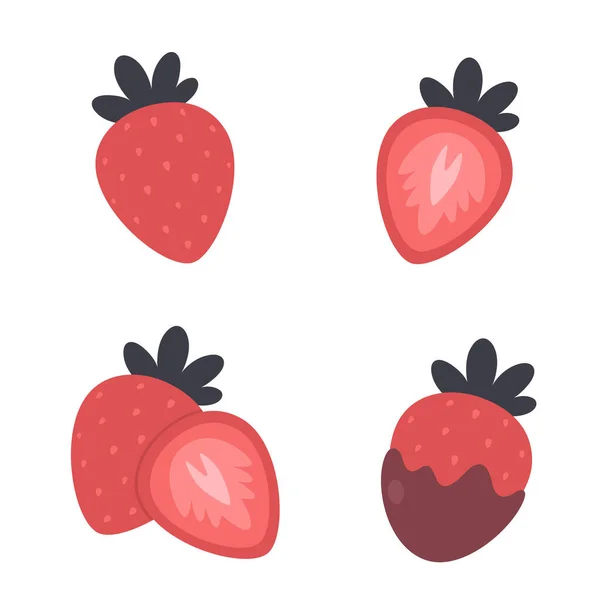 Strawberry Slice Strawberry Fruits Berries Romantic Love Valentines Day Element — Stockvektor