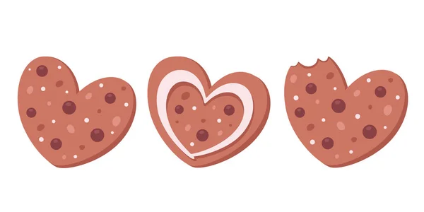 Gingerbread in heart shaped. Ginger cookies. Valentines Day sweets. Vector illustration — Stockvector