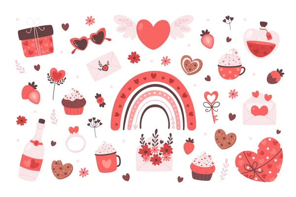 Valentýna a kolekce romantických prvků. Láska, svatba, Valentýn. Vektorová ilustrace — Stockový vektor