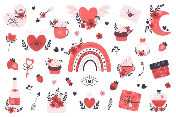 Valentýna Kolekce Romantických Prvků Láska Svatba Valentýn Koncept — Stockový vektor