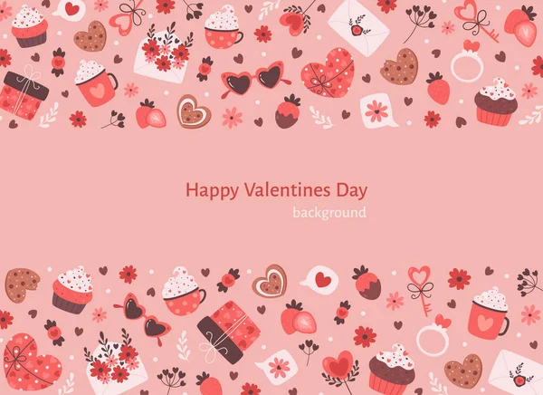 Feliz Día San Valentín Fondo Día San Valentín Elementos Lindos — Vector de stock