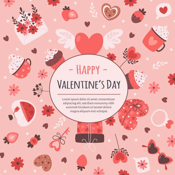 Tarjeta Felicitación Del Día San Valentín Día San Valentín Elementos — Vector de stock