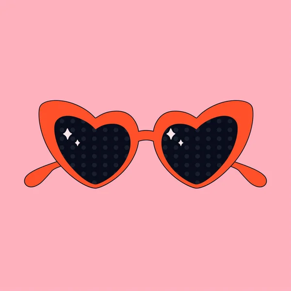 Gafas en forma de corazón. Gafas retro. Día de San Valentín, elemento de estilo de los 70. Ilustración vectorial — Archivo Imágenes Vectoriales