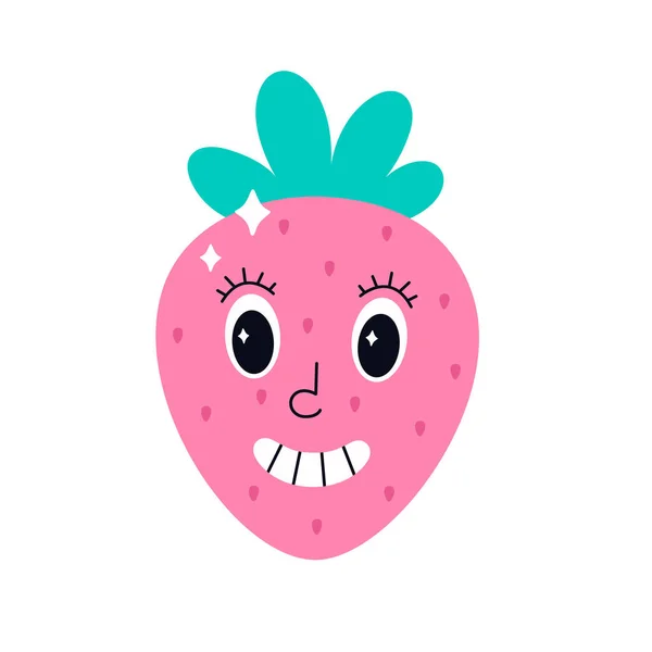 Cute strawberry character in retro style with eyes. Hippie, psychedelic, retro and vintage style. Vector illustration — Stock Vector
