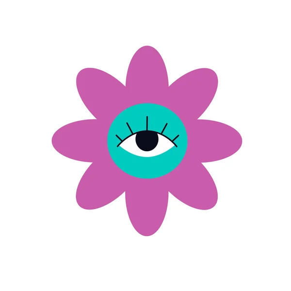 Cute cartoon flower with eye in retro style. Hippie, psychedelic, groove, retro and vintage style. Vector illustration — Stock Vector
