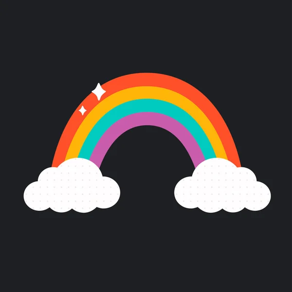 Netter Cartoon-Regenbogen mit Wolken. Hippie, Psychedelic, Retro- und Vintage-Stilelemente. Vektorillustration — Stockvektor