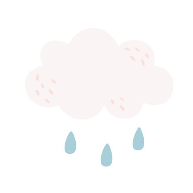 Yağmur damlalı şirin bulut. El çizimi vektör illüstrasyonu