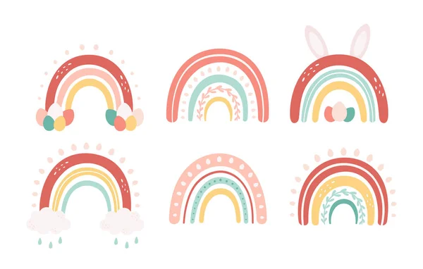 Pasen regenbogen collectie. Vrolijk Pasen. Handgetekende vectorillustratie — Stockvector