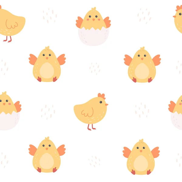 Cute little chickens seamless pattern. Happy Easter. Design for fabric, textile, wrapping paper. Hand drawn vector illustration — Stock Vector