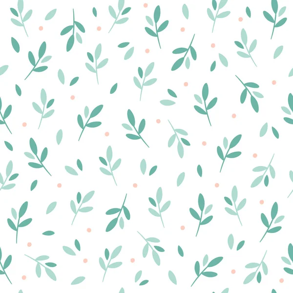 Grön gren och lämnar sömlöst mönster. Design för tyg, textil, omslagspapper. Handritad vektor illustration — Stock vektor