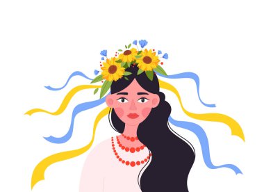 Ukraynalı kadın kafasında Ukrayna çelengi var. Ukrayna 'da kal..